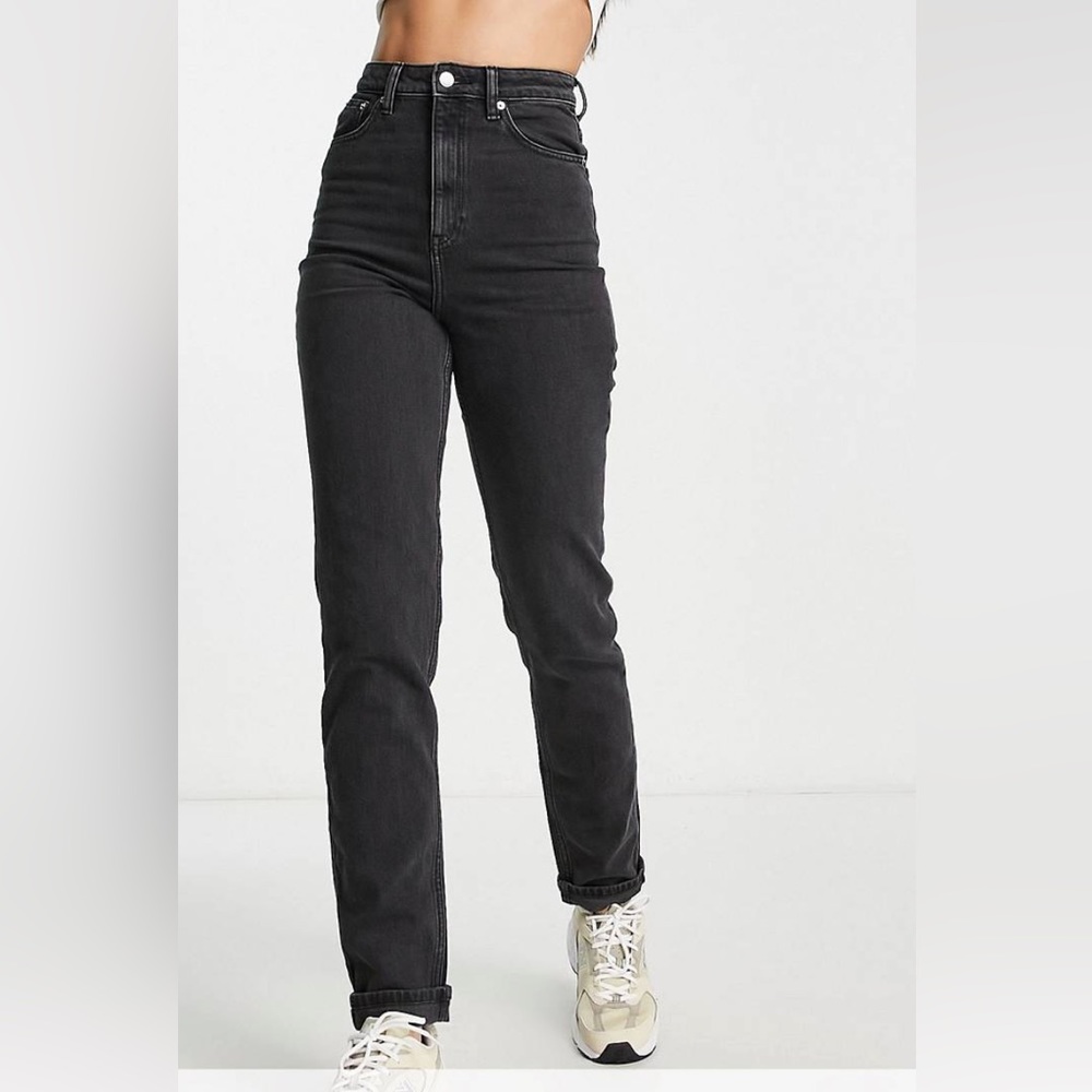 ASOS tall high rise slim mom jeans in washed black